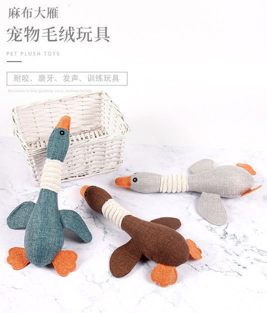 Pet vocalization, grinding teeth, bite resistance, plush cat and dog toys, sackcloth, geese, can be customized, and the factory supplies directly