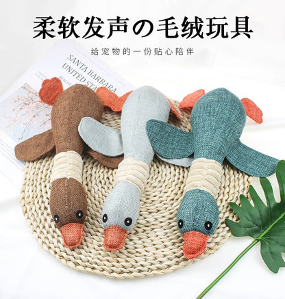 Pet vocalization, grinding teeth, bite resistance, plush cat and dog toys, sackcloth, geese, can be customized, and the factory supplies directly